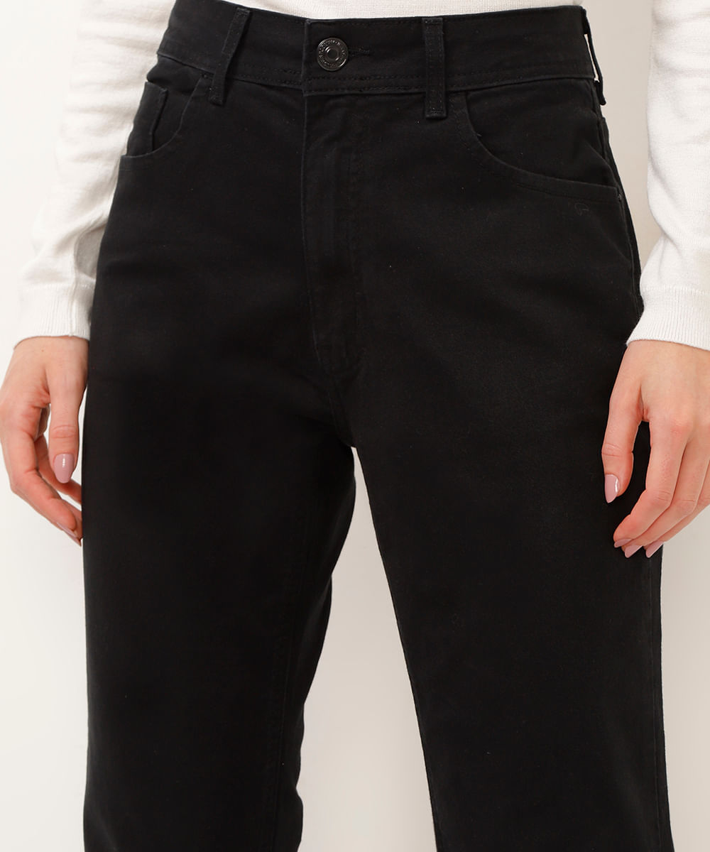 calça flare de sarja cintura média preto