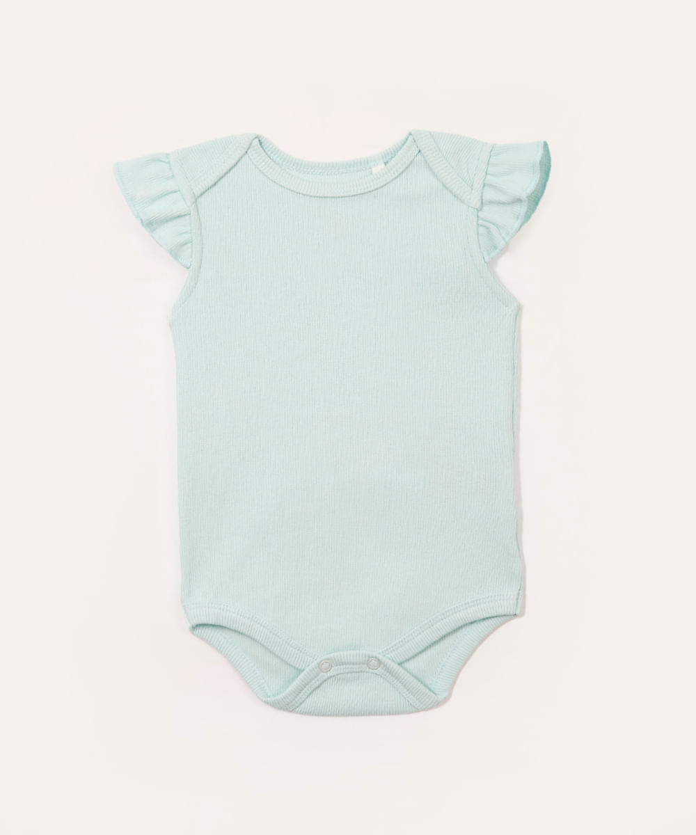 body de algodão infantil canelado com babado verde