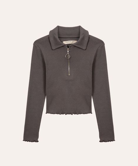 blusa de algodão infantil fru fru cinza