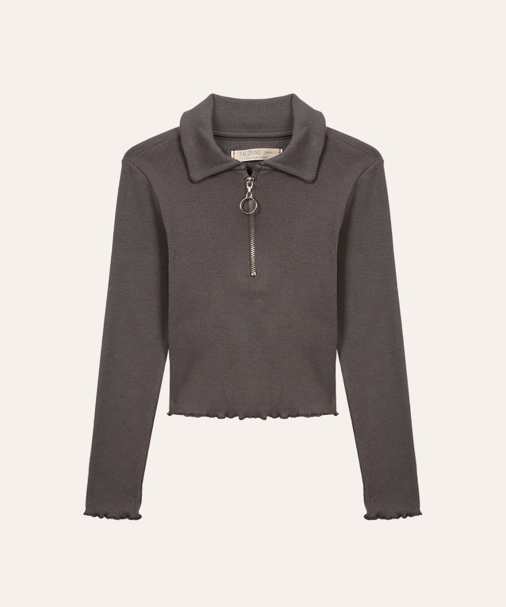 blusa de algodão infantil fru fru cinza