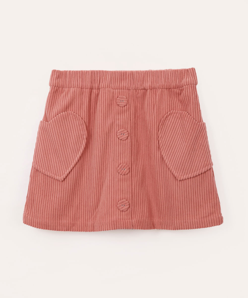 saia de veludo cotelê infantil corações rosa