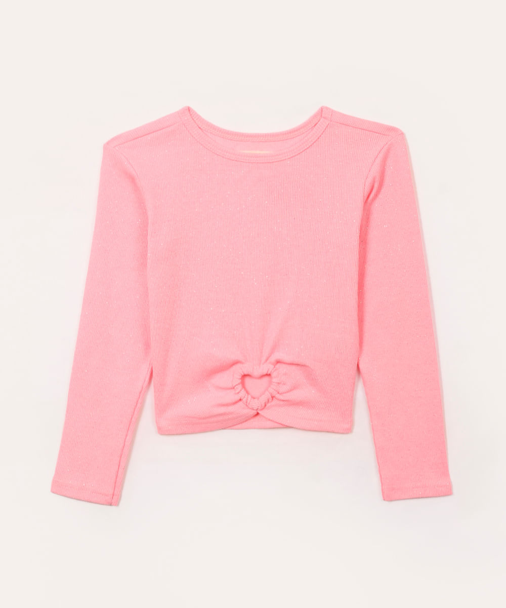 blusa de algodão infantil com brilho rosa