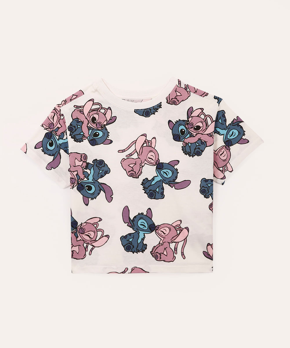 camiseta de algodão infantil stitch off white