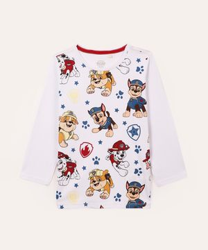 camiseta de algodão infantil patrulha canina branca