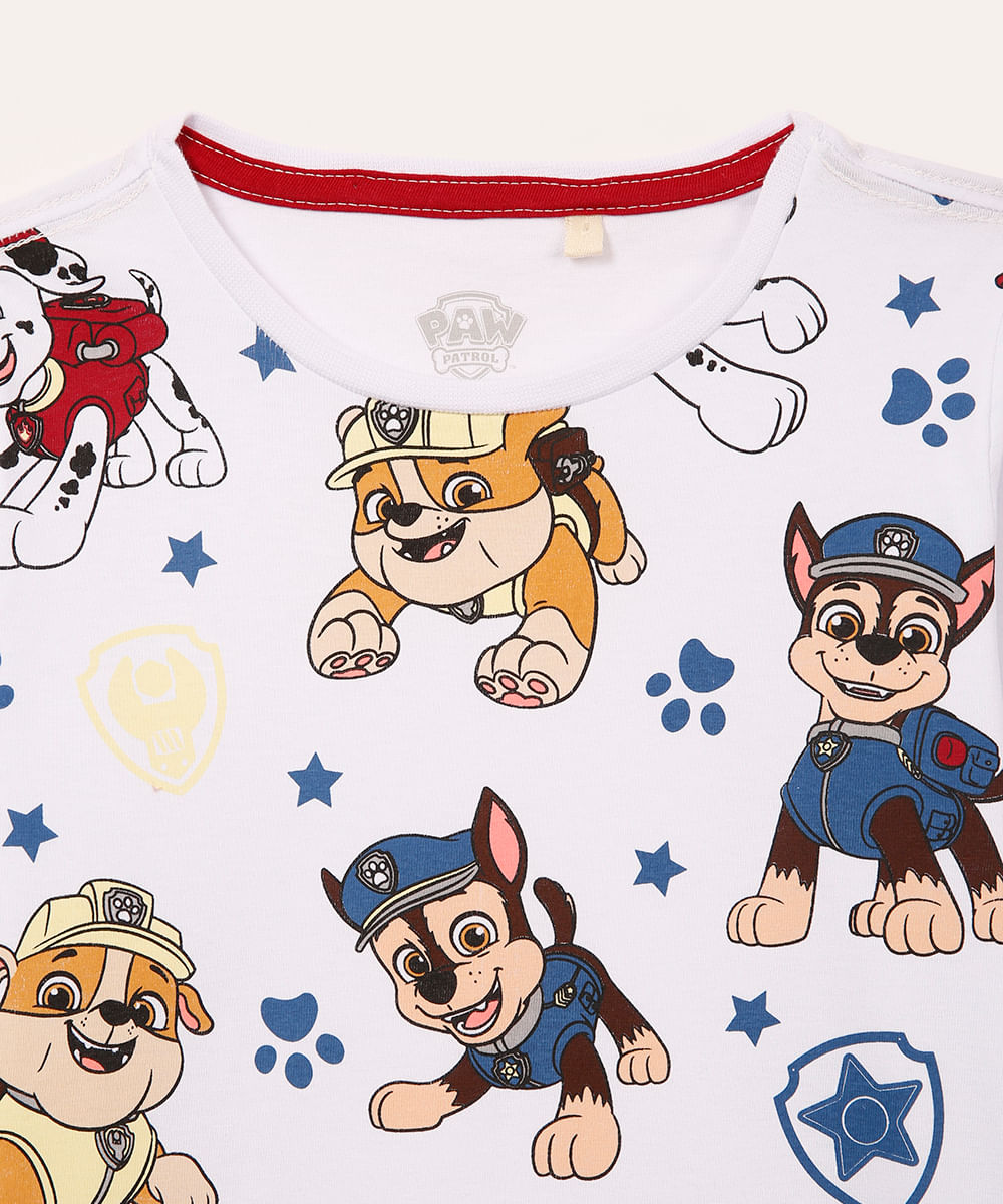 camiseta de algodão infantil patrulha canina branca