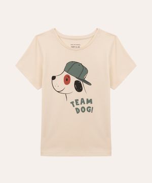 camiseta de algodão infantil cachorro bege