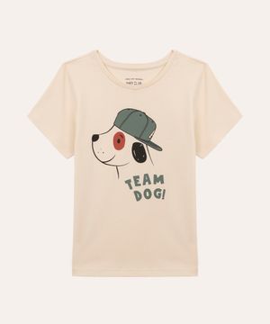 camiseta de algodão infantil cachorro - kaki claro