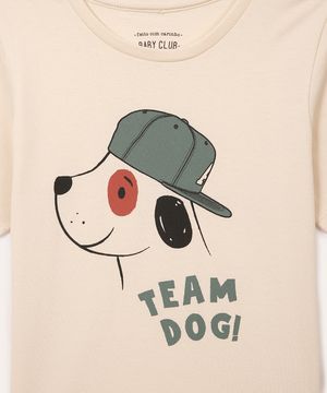 camiseta de algodão infantil cachorro - kaki claro