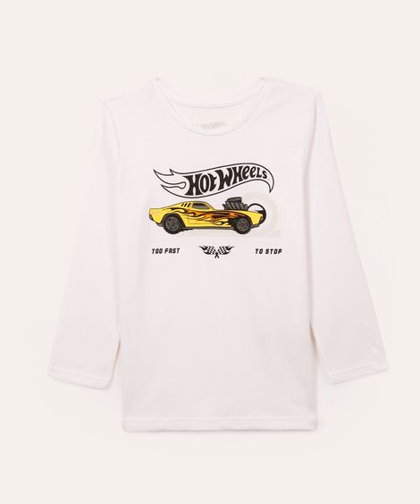 camiseta de algodão infantil hot wheels branca