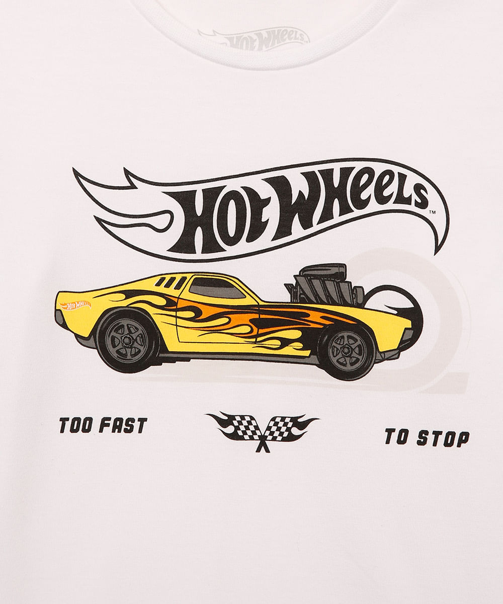 camiseta de algodão infantil hot wheels branca