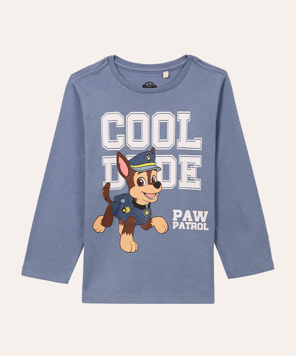 camiseta de algodão botonê infantil  patrulha canina azul claro