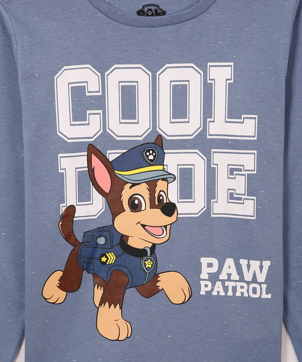 camiseta de algodão botonê infantil  patrulha canina azul claro
