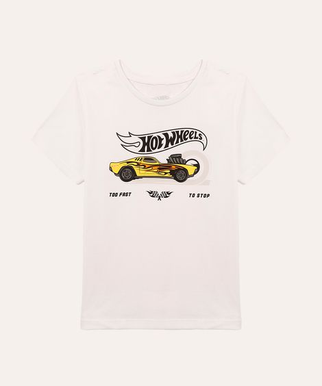 camiseta de algodão infantiol hot wheels branco
