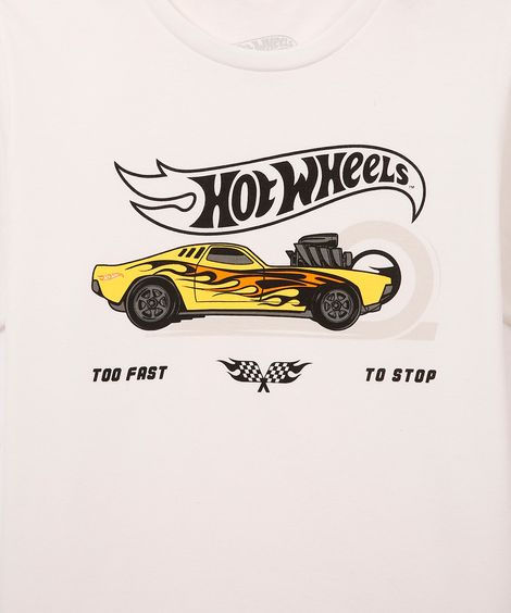camiseta de algodão infantiol hot wheels branco