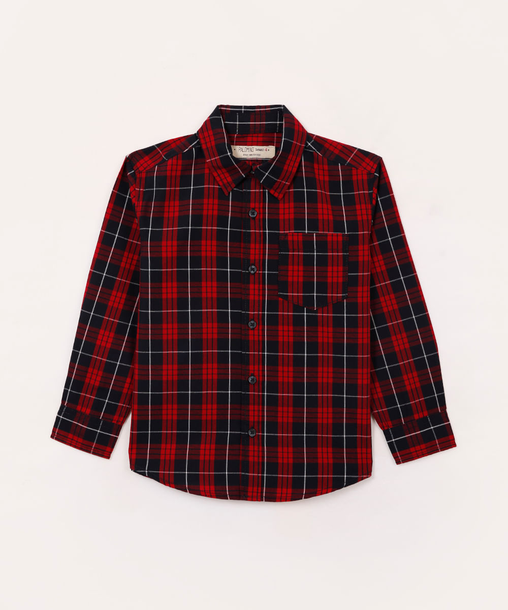 camisa manga longa infantil xadrez vermelho