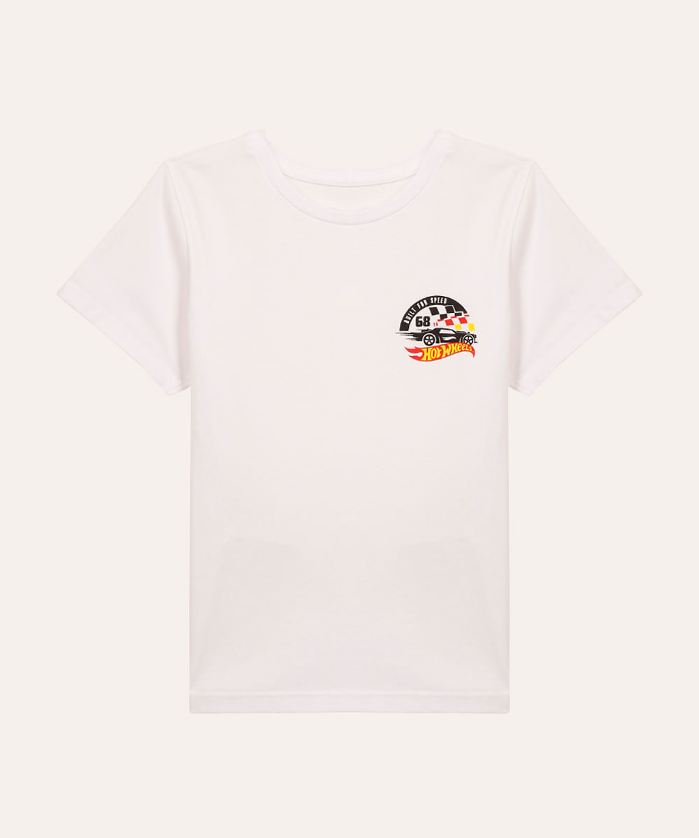 camiseta de algodão infantil hot wheels manga curta branca