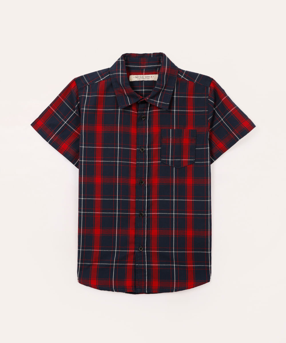 camisa de algodão infantil xadrez vermelho