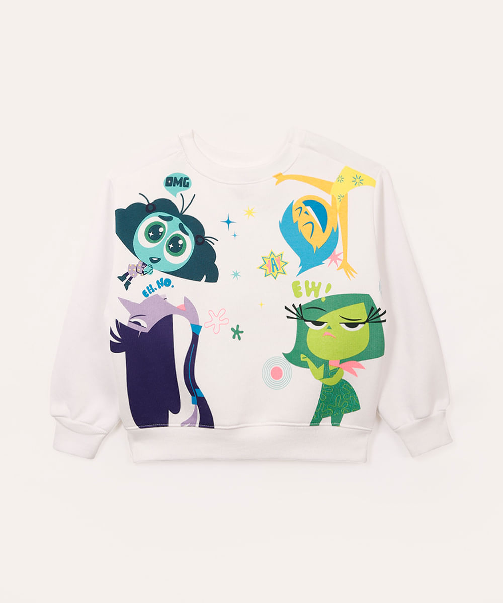 blusão de moletom infantil divertida mente off white