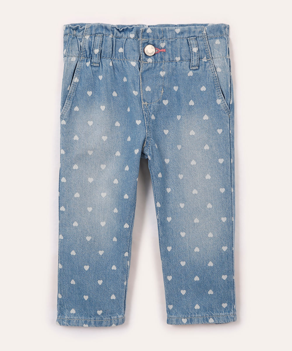 calça jeans infantil corações azul