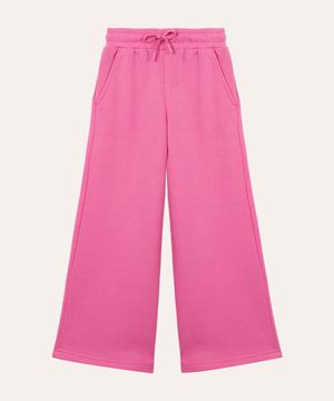 calça wide leg de moletom infantil rosa