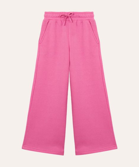 calça wide leg de moletom infantil rosa
