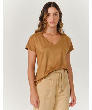 Blusa Gola v Suede - Marrom