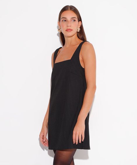vestido de alfaiataria curto risca de giz mindset preto