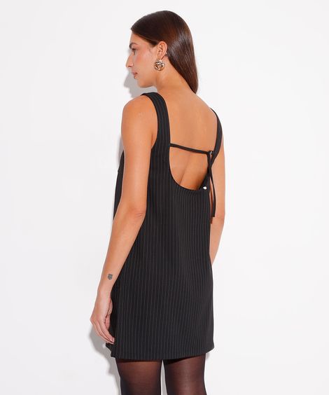 vestido de alfaiataria curto risca de giz mindset preto