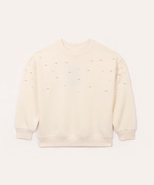 blusão de moletom infantil com pérolas off white
