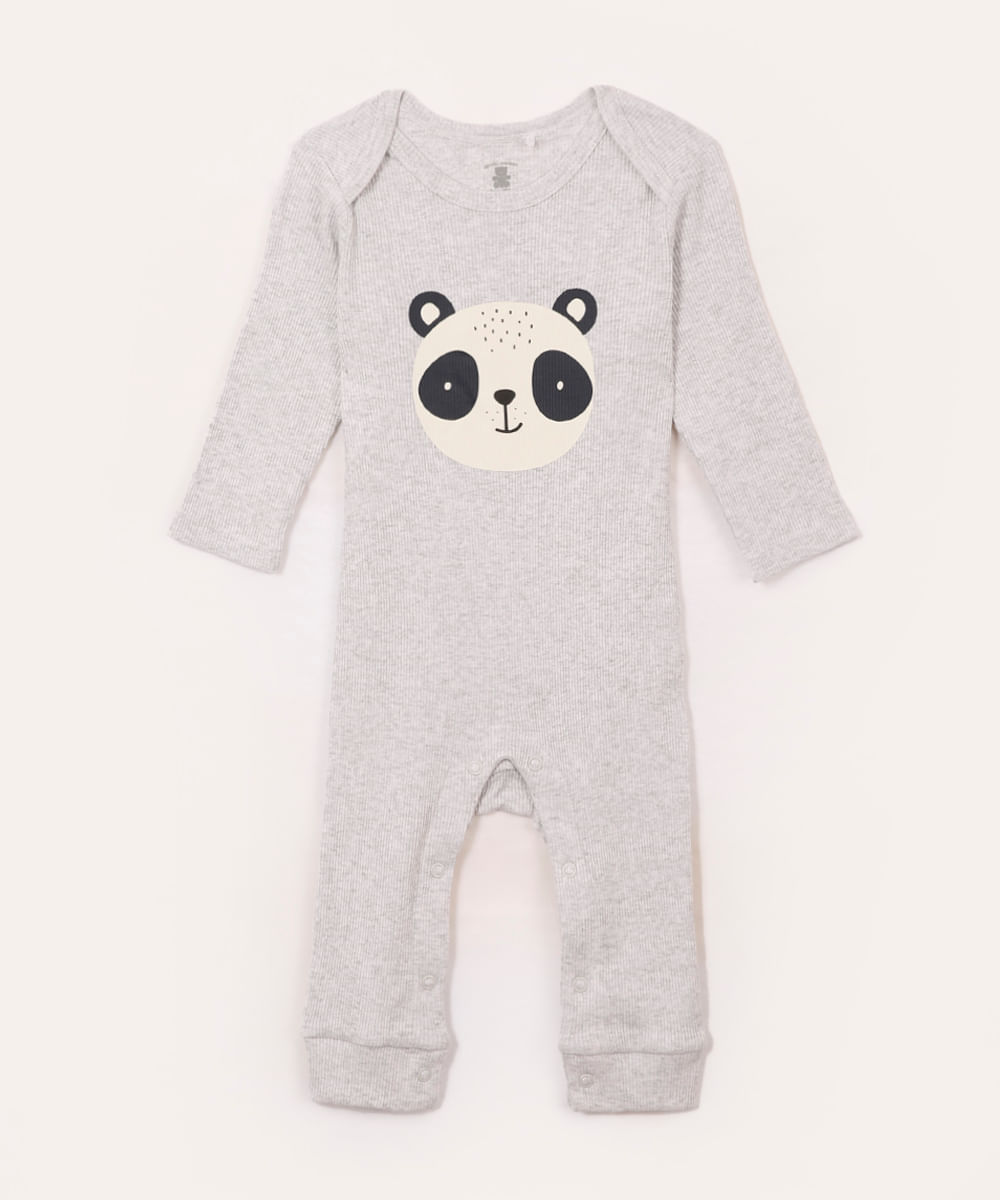 body de algodão longo infantil panda cinza
