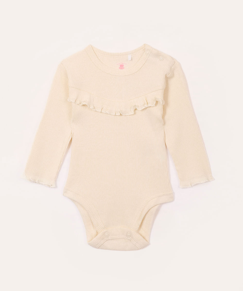 body de algodão infantil com babado bege
