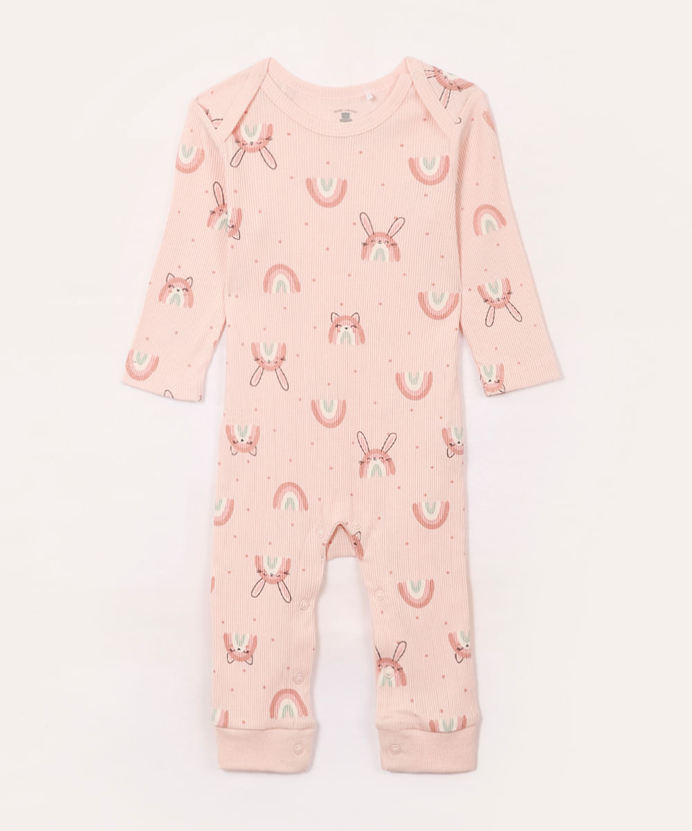 macacão de algodão infantil arco íris rosa