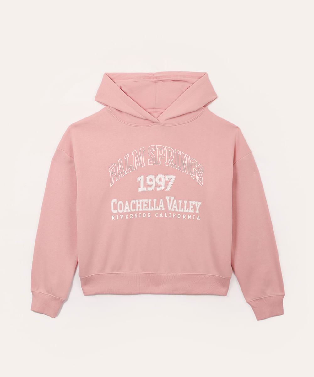 blusão de moletom com capuz juvenil rosa