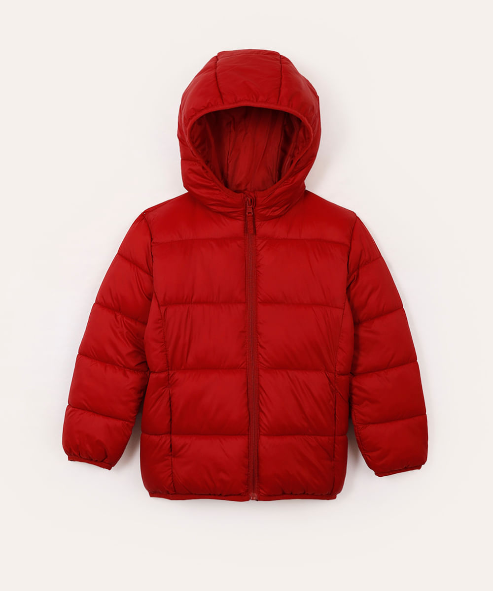 jaqueta puffer infantil com capuz  vermelho