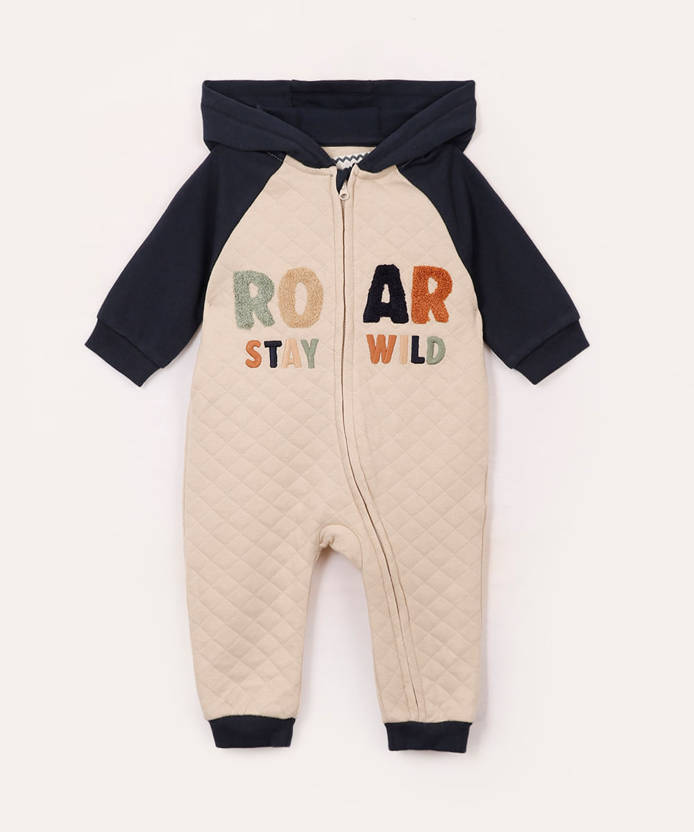 body longo com capuz infantil texturizado bege