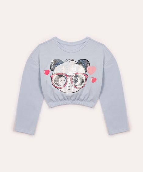 camiseta de algodão infantil luluca com paetê azul