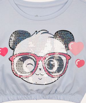 camiseta de algodão infantil luluca com paetê azul