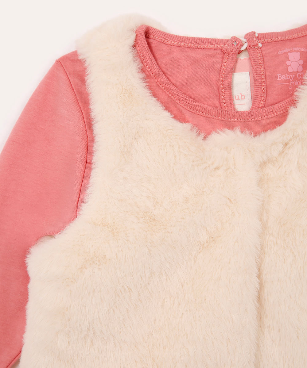 conjunto longo com colete infantil animal print rosa
