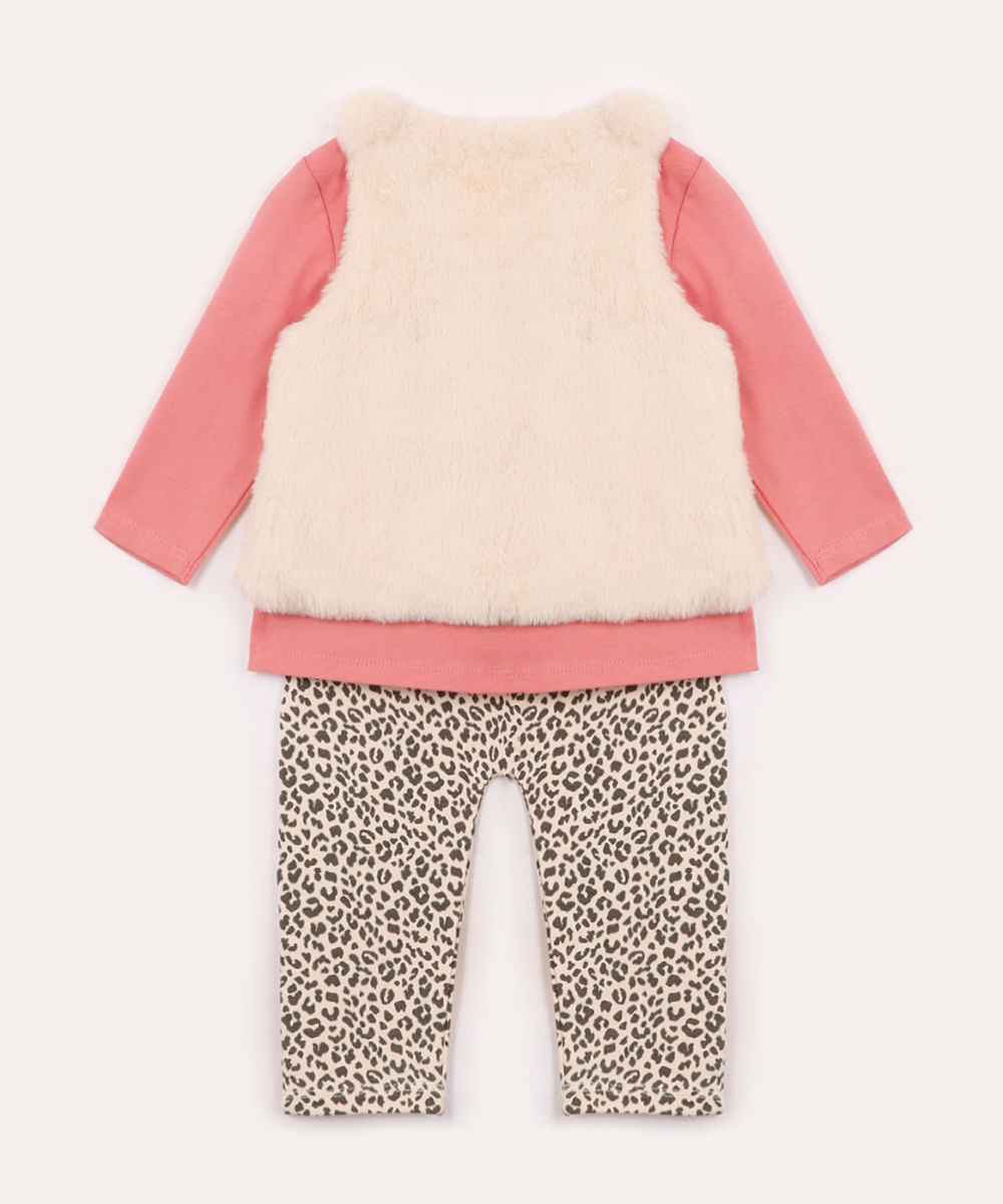 conjunto longo com colete infantil animal print rosa