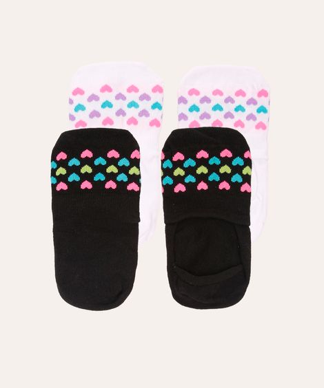 kit de 2 pares de meias invisível corações olorido