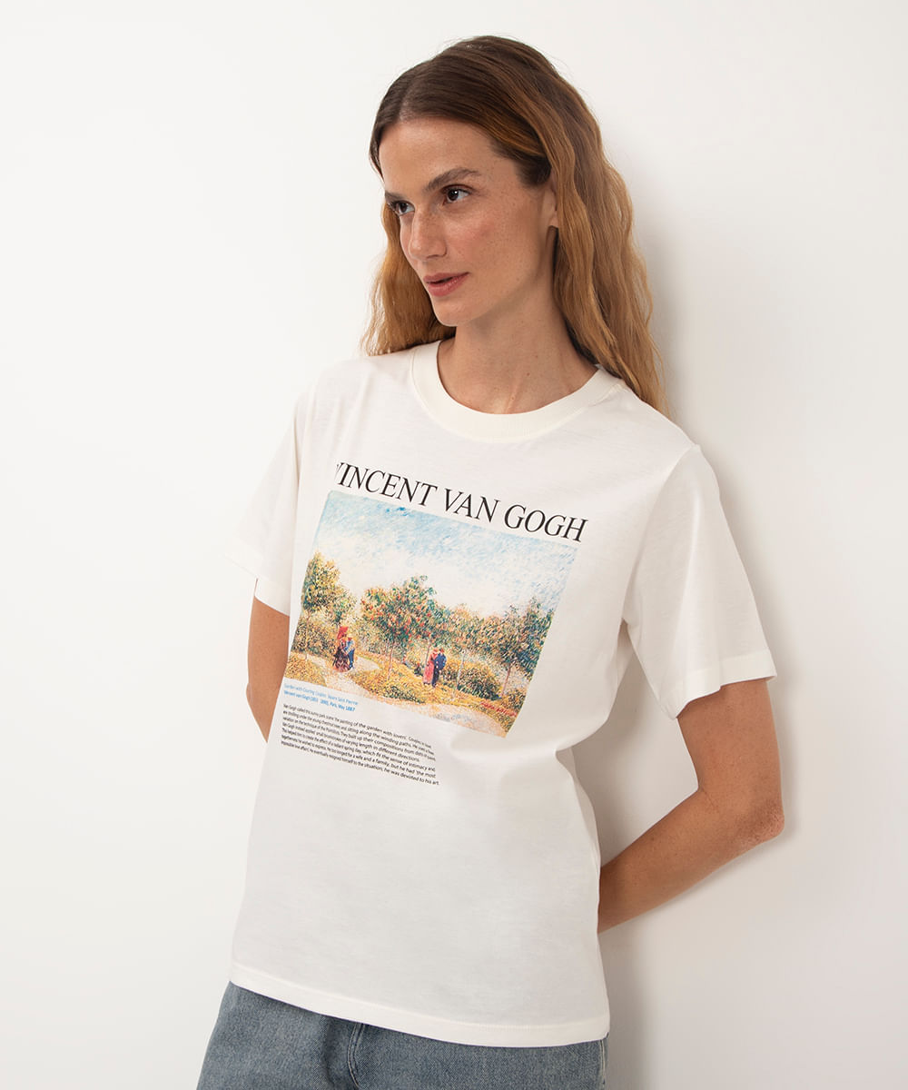 camiseta de algodão manga curta vicent van gogh off white