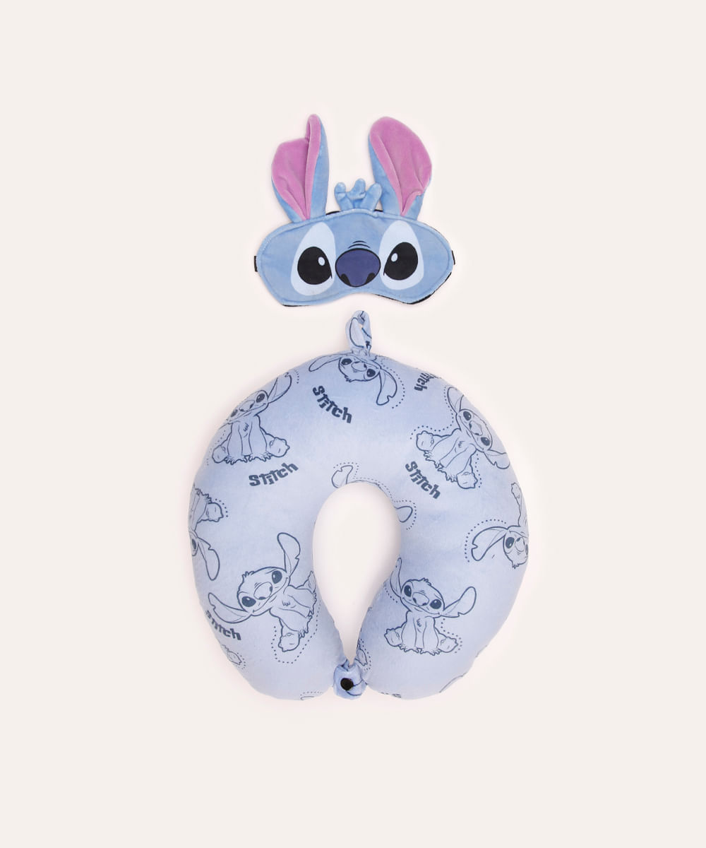 apoio de pescoço com máscara de dormir stitch azul
