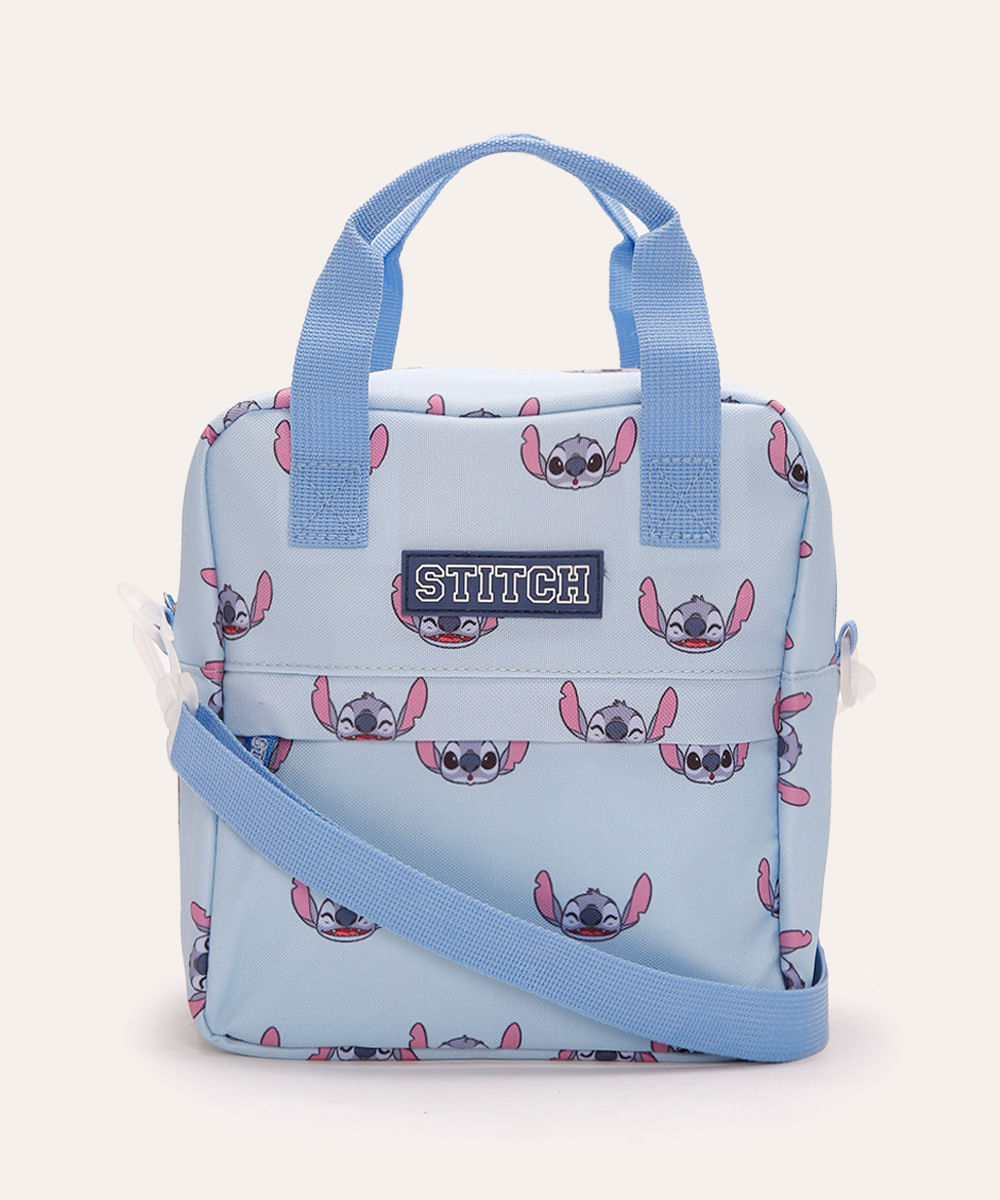 lancheira stitch alça removível azul claro