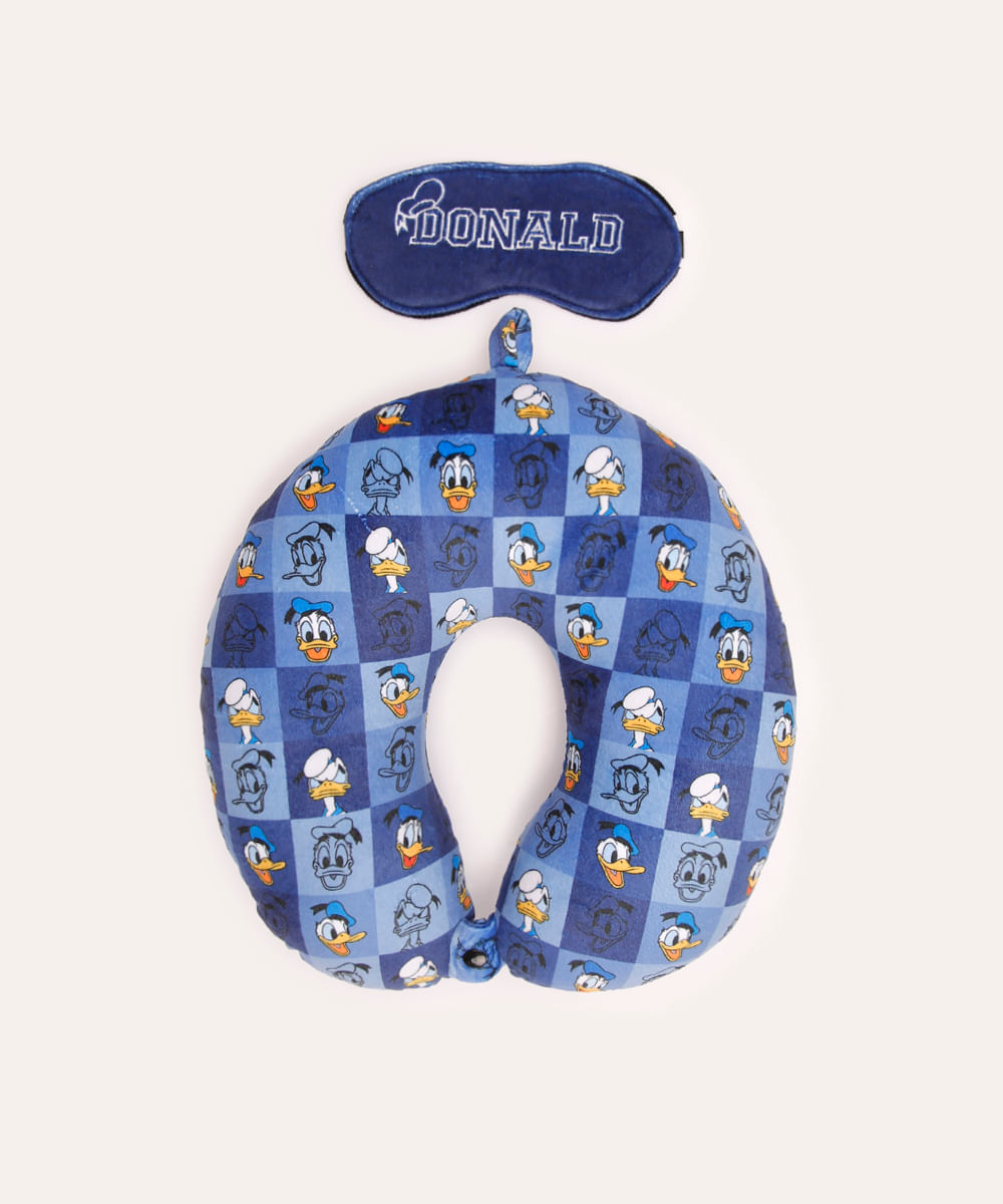 apoio de pescoço com máscara de dormir pato donald azul