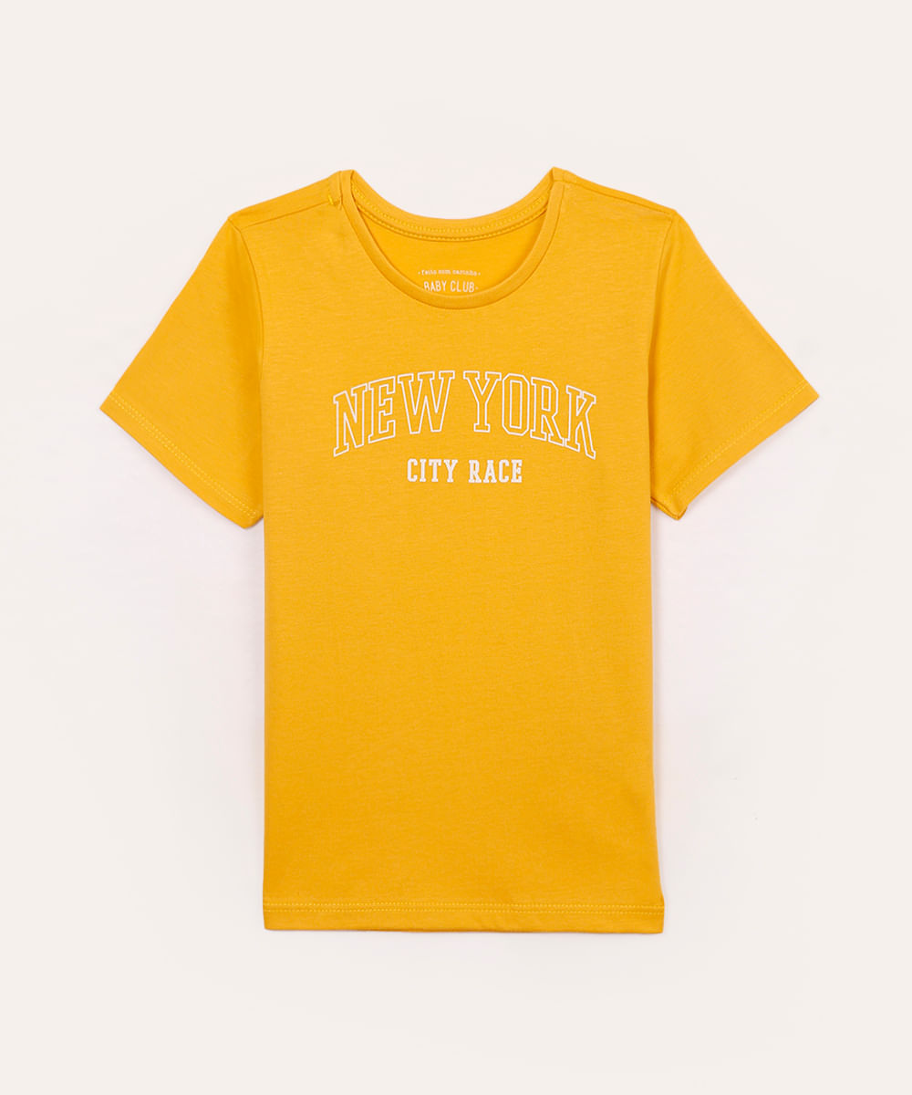 camiseta de algodão infantil new york amarelo