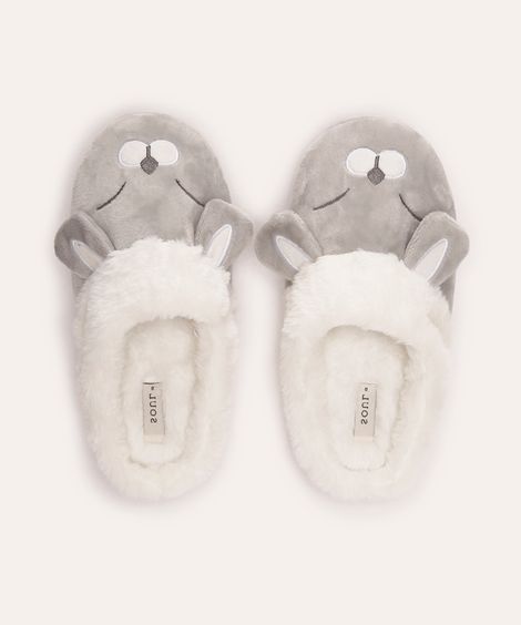 pantufa de pelúcia coelho cinza