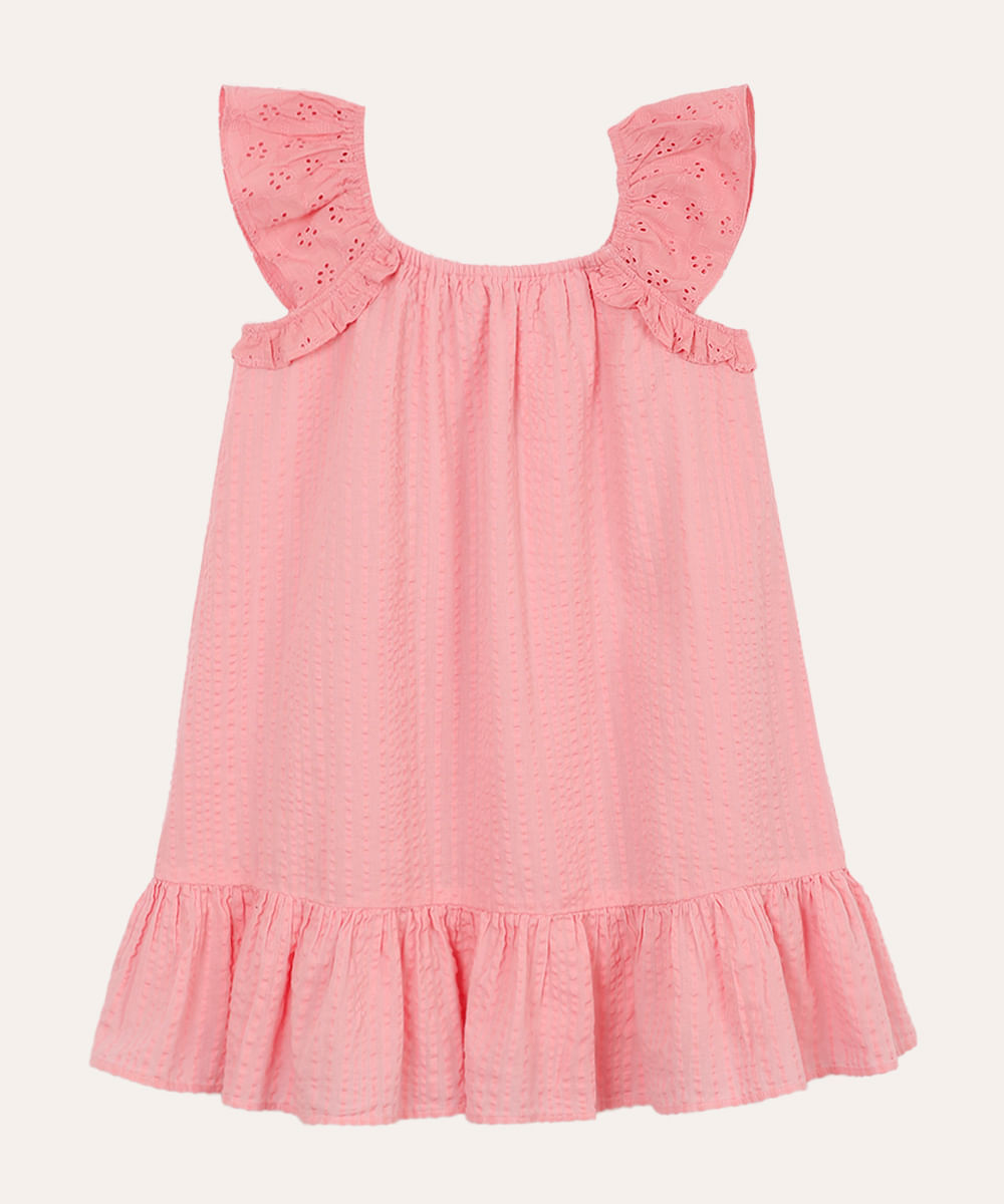 vestido infantil com laise e babado rosa