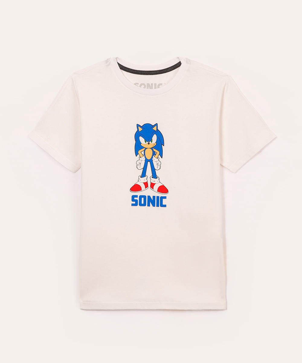 camiseta infantil de algodão sonic manga curta branca