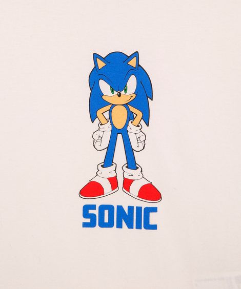 camiseta infantil de algodão sonic manga curta branca