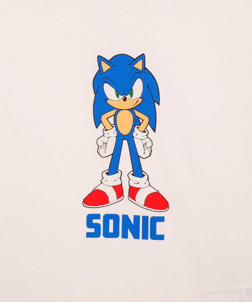 camiseta infantil de algodão sonic manga curta branca